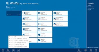 WinZip comes with several new options on Windows 8