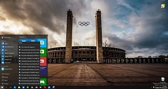 The Start menu features transparency effects in Windows 10