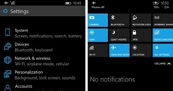 Windows 10 for phones settings screen with keyboard support