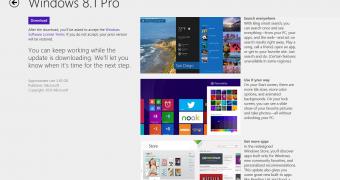 The Windows 8.1 update is only available via the Windows Store