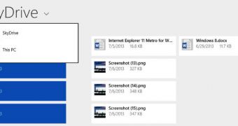 SkyDrive serves as the default Metro file manager in 8.1 Preview