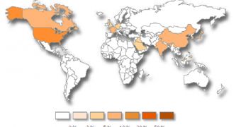 Geographical distribution of attacks that rely on Windows Help files