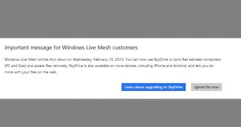 A notification is displayed to all Windows Live Mesh users