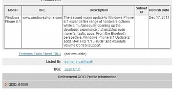 Windows Phone 8.1 Update 2 listing on SIG