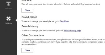 Cortana appears in Bing settings page