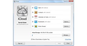 iCloud Control Panel for Windows interface