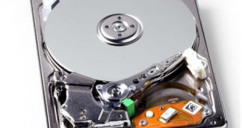 A spinning hard drive