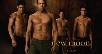 The Wolf Pack in “New Moon,” minus Jacob Black (Taylor Lautner)