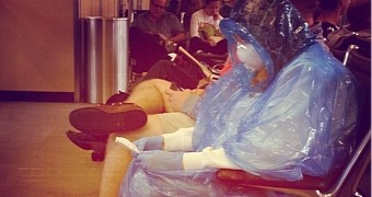 Woman puts on homemade hazmat suit before visiting US airport