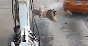 A massive petrol theft fail is caught on camera at a gas station