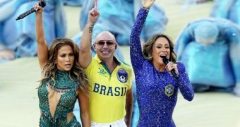 Jennifer Lopez, Pitbull, and Claudia Leitte sang “We Are One (Ole Ola)” at the opening of the World Cup 2014