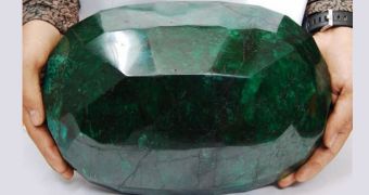Teodora, the 57,500-carat, 11.34kg (25 pound) cut emerald expected to fetch $1 million (€761,846.7)