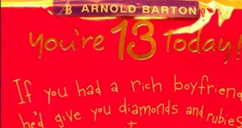 Card addressed to 13-year-old girls promotes getting a rich boyfriend