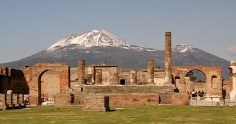 Photo shows the remains of the town of Pompeii
