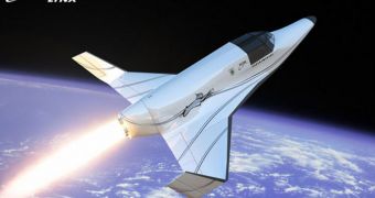 This is a rendition of the XCOR Lynx spacecraft during flight