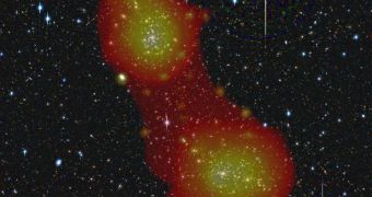 Composite image of the filament linking together the two galaxy clusters