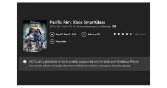 The Xbox Video app for Windows Phone won't include HD support