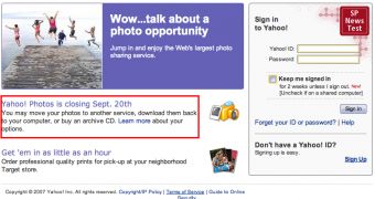 The message posted on the main page of Yahoo Photos