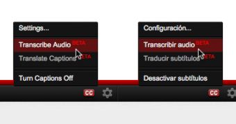 The CC YouTube options in English and Spanish