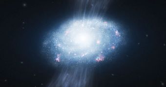 Artist’s impression of a young galaxy accreting material
