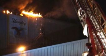 A building owned by the Yuengling Brewery catches on fire