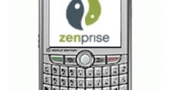 A BlackBerry smartphone with Zenprise's logo