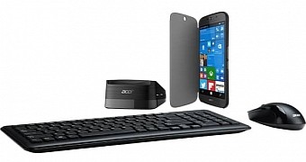 Acer Liquid Jade Primo with keyboard, mouse, and desktop dock