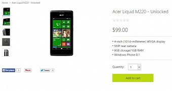 Acer Liquid M220 with Windows Phone 8.1 Now Available at Microsoft Canada