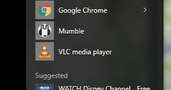 Suggestions displayed in the Start menu