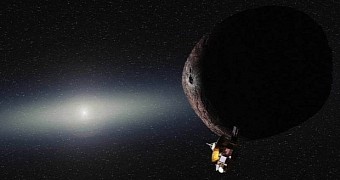 Artist's rendering of New Horizons encountering a Pluto-like object in the Kuiper Belt