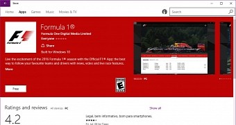 Formula 1 app in the Windows 10 Store