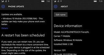 Alcatel Fierce XL Now Receiving Windows 10 Mobile Build 10586.164 Update