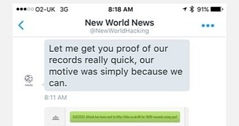 Conversation between BBC reporter and New World Hacking member