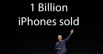 Tim Cook announcing the one billionth iPhone sold