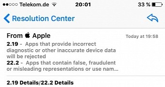 Apple rejection message