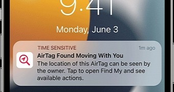 AirTag notification on the iPhone