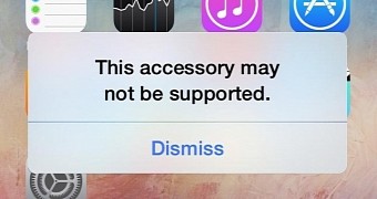 The error iPhones show when uncertified accessories are being used