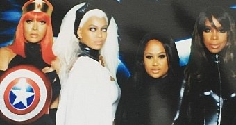 Beyonce works her Storm costume at Ciara's 30th birthday party