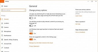 Privacy settings in Windows 10