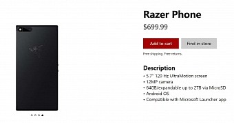 The Razer Phone in the Microsoft Store