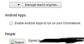 Option to enable support for Android apps in Chromebooks