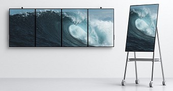 Microsoft Surface Hub 2 with two webcams at the top