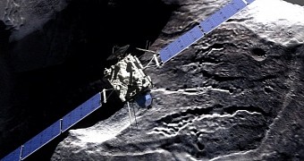 Artist's rendering of Rosetta hovering over its target comet