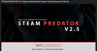 Website advertising the Steam Predator malware