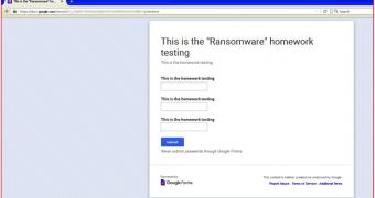 The Google Docs form page used by cuteRansomware
