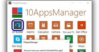 Click Yes to confirm uninstalling Windows 10 apps with 10AppsManager
