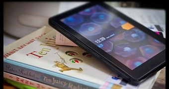 A Kindle device sitting on top of books