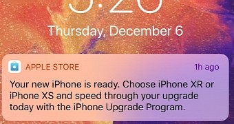 The notification calls for users to upgrade to new iPhones