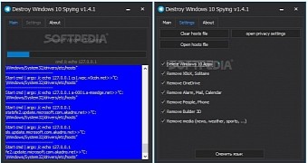 The main interface of Destroy Windows 10 Spying