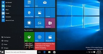 Windows 10 build 10159 Start menu